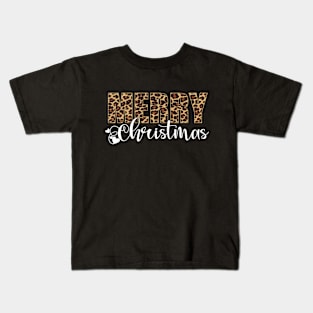 Merry Christmas Leopard Print Xmas Pajamas Women Gift Kids T-Shirt